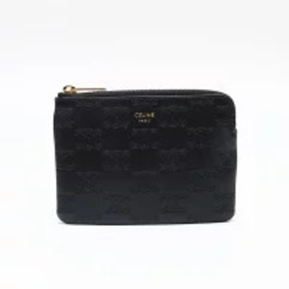 Celine Leather Macadam Card Case Wallet Embossed Key Black